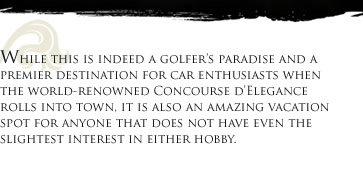 While this is indeed a golfer's paradise and a premier destination for car enthusiasts when the world-renowned Pebble Beach Concourse d'Elegance rolls into town, it is also an amazing vacation spot for anyone that does not have even the slightest interest in either hobby.